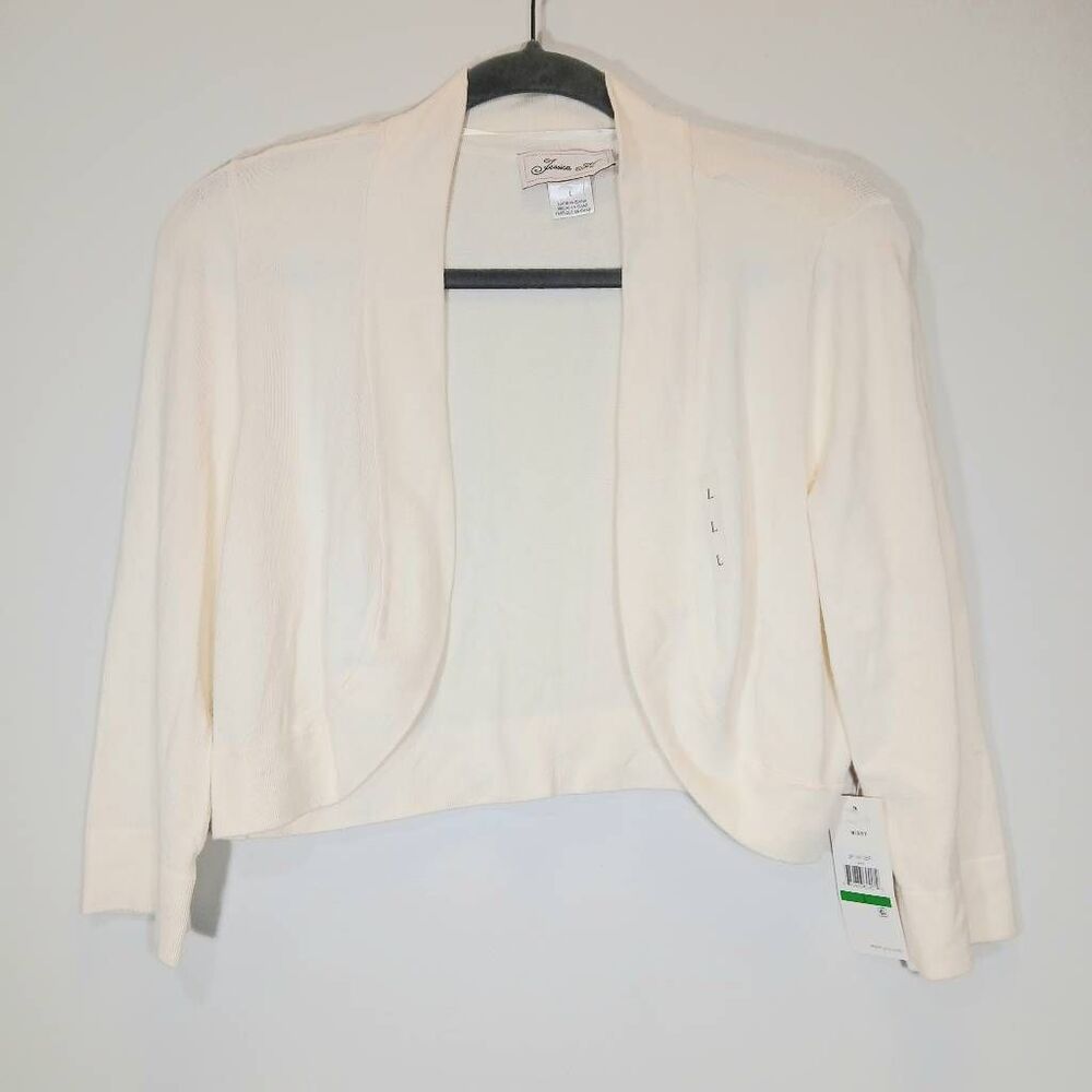 Womens large cardigan sweater cropped cream ivory bolero throw topper Jessica h